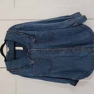 Pilcro Frill Collar Denim Button-Up Shirt